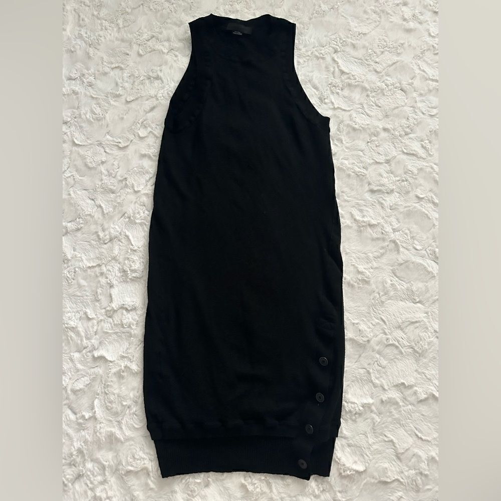 Alexander Wang Black Wool Sleeveless Mini Dress High Neck Button Detail